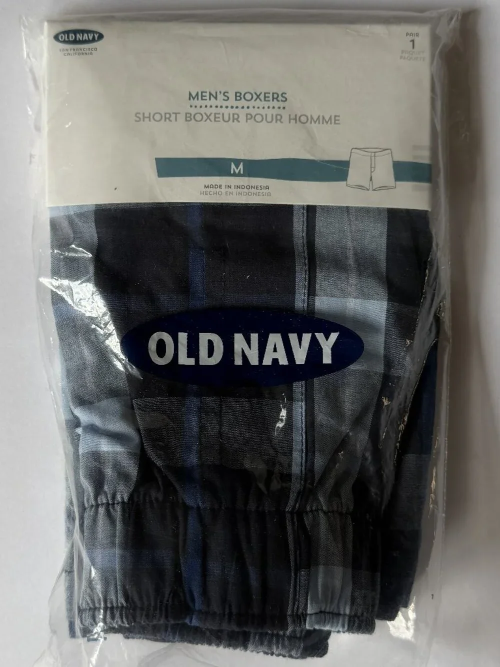 OLD NAVY Bundle 6-Piece Men's M Boxers 100% COTTON Woven Blue & Grey Plaids NEW